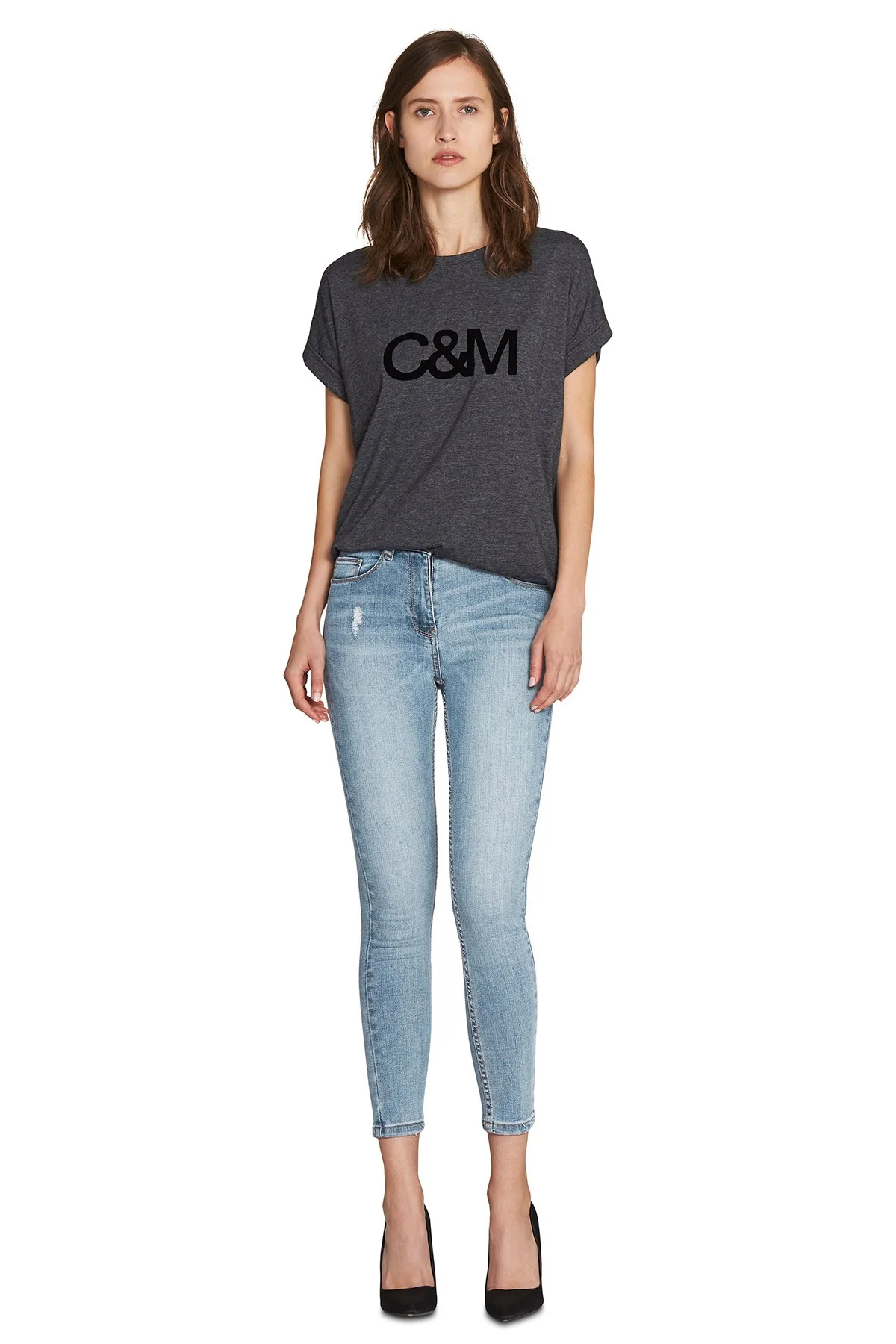 Black Logo Roll Sleeve Tee - Image 3