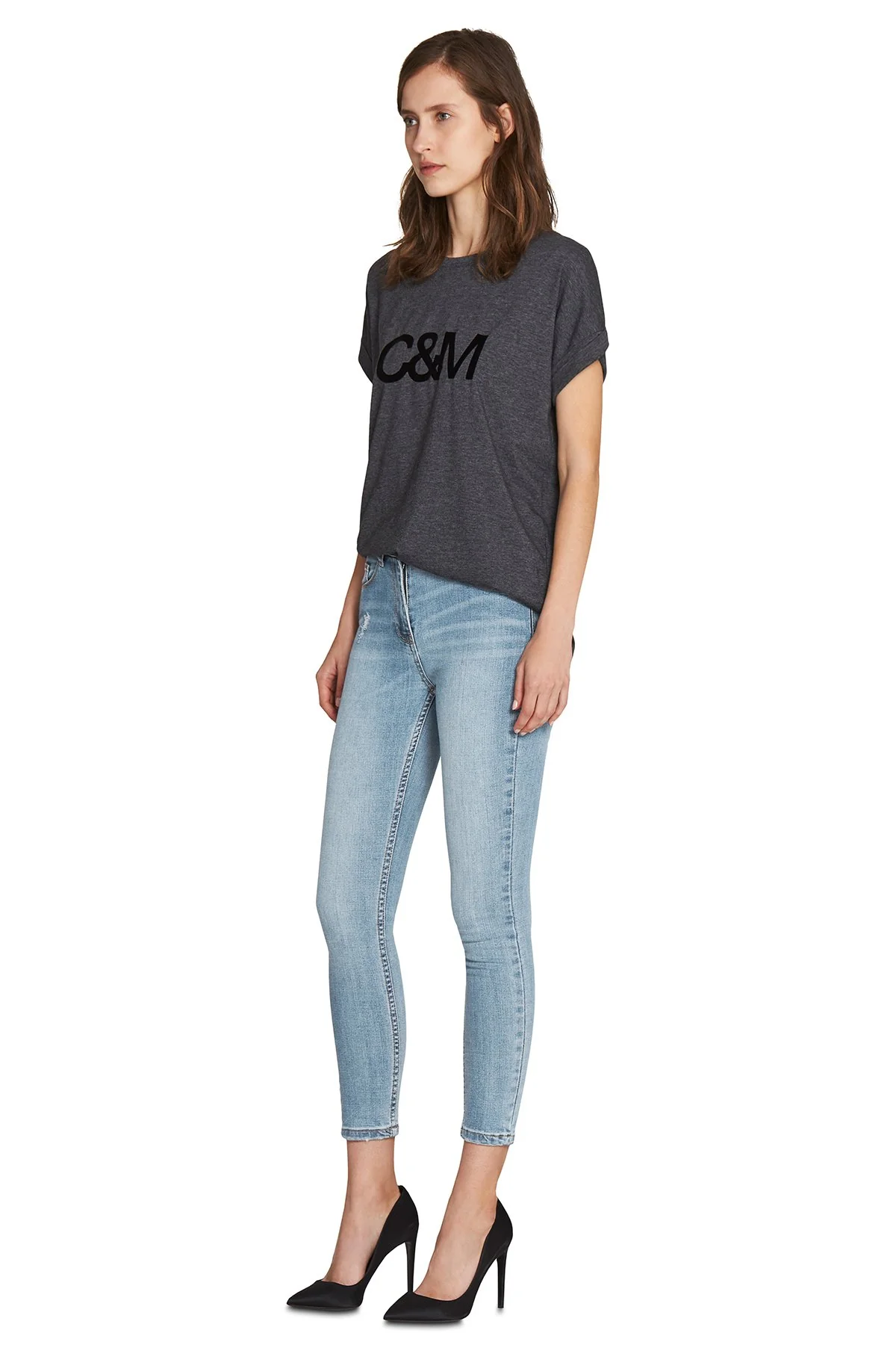 Black Logo Roll Sleeve Tee - Image 4
