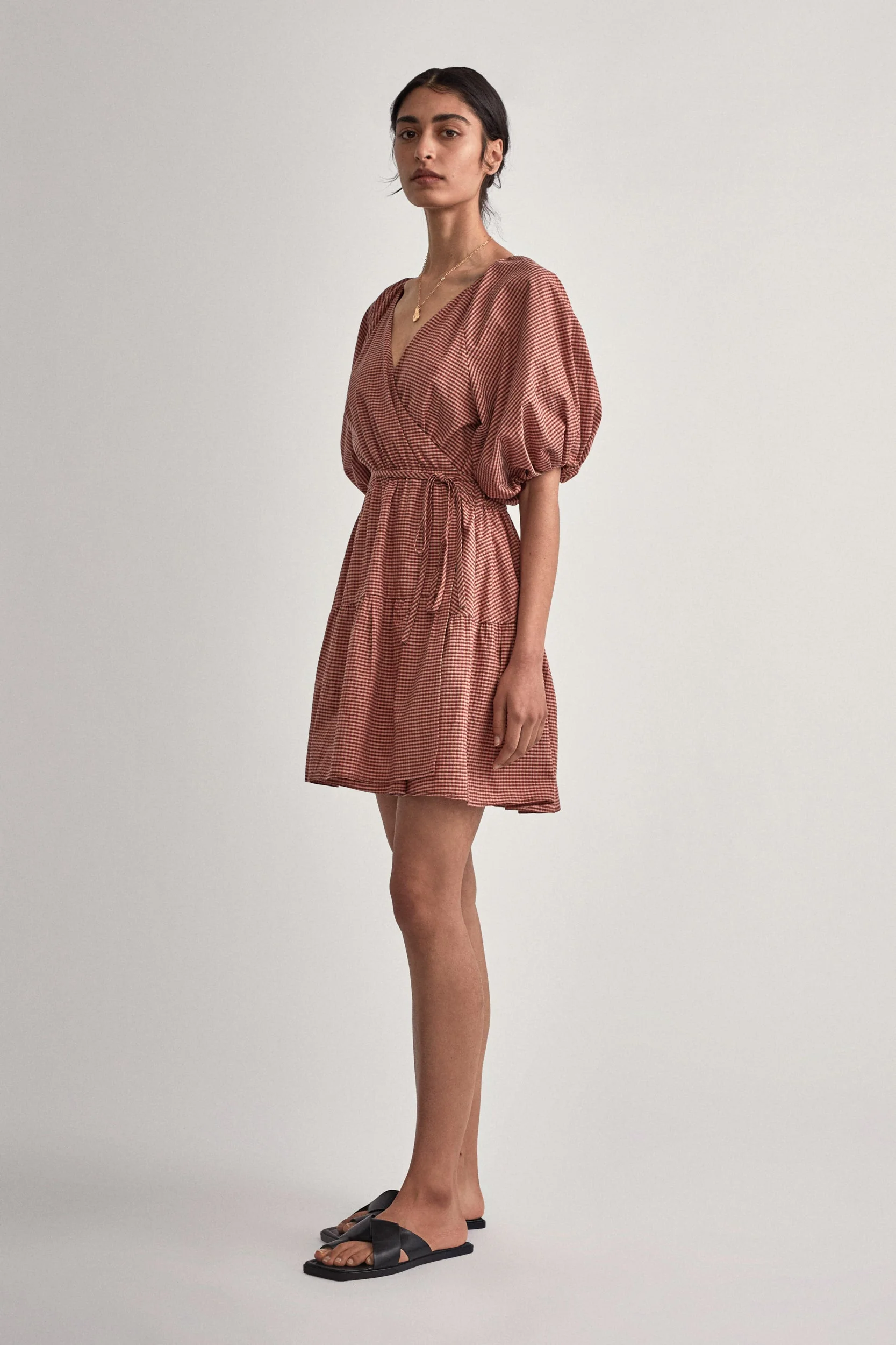 Vega Check Mini Wrap Dress - Image 4